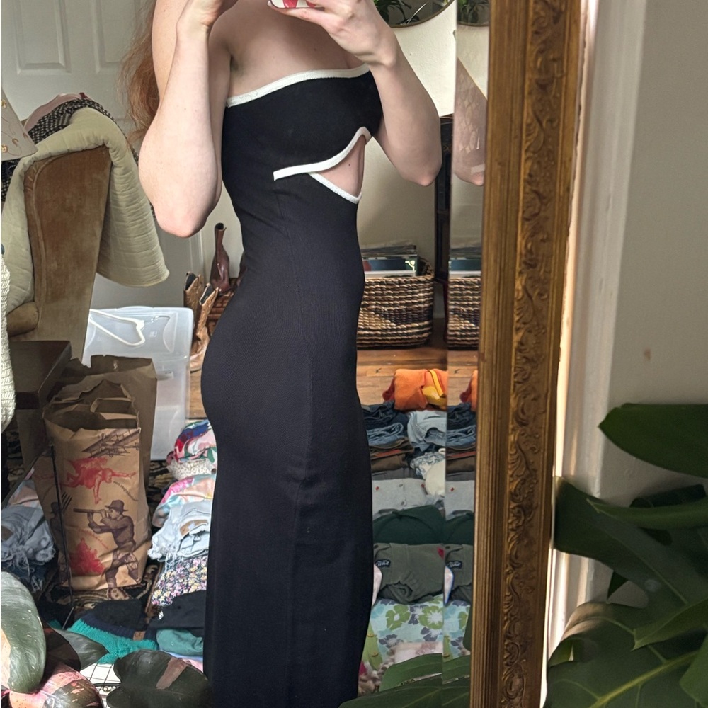 Peppermayo Elegant Black Dress with White Trim
